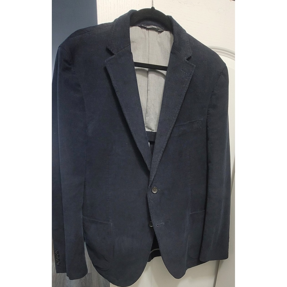 Nordstrom Men's Shop Navy Blue‎ Stretch Corduroy 2 Button Blazer Size 44 Regular